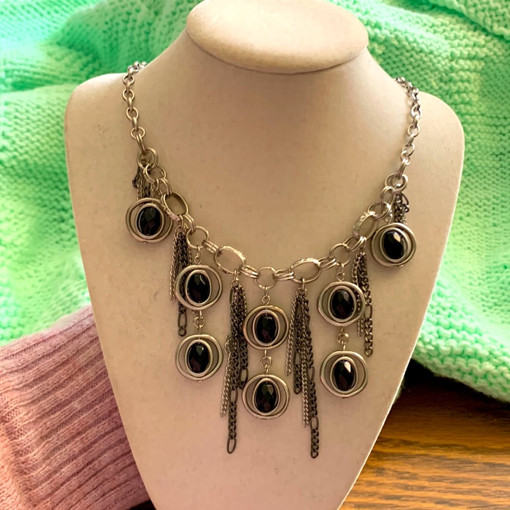 Silver and Black Floating Beads & Chains Necklace